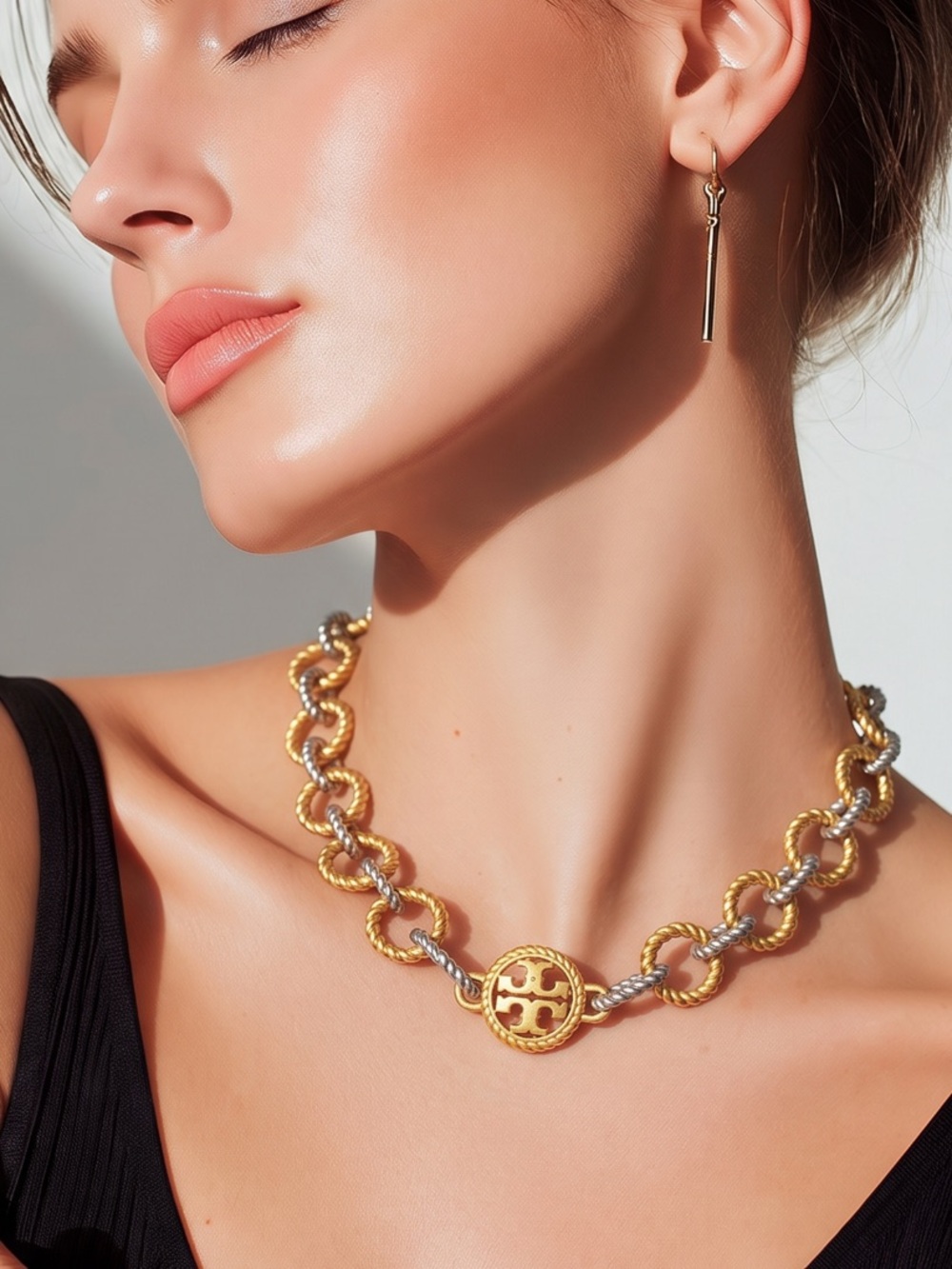 🛑Price Drop 🛑Tori Burch Gold and Silver Textured Rope Mixed Metal Chain Necklace